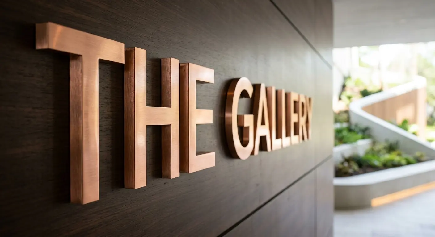 Bronze dimensional letters mounted on a wall sign