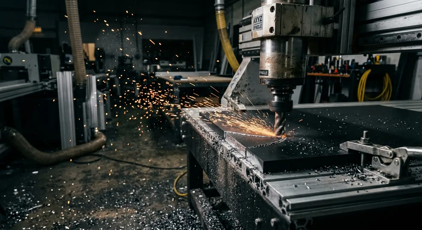 CNC machine cutting metal for a custom sign