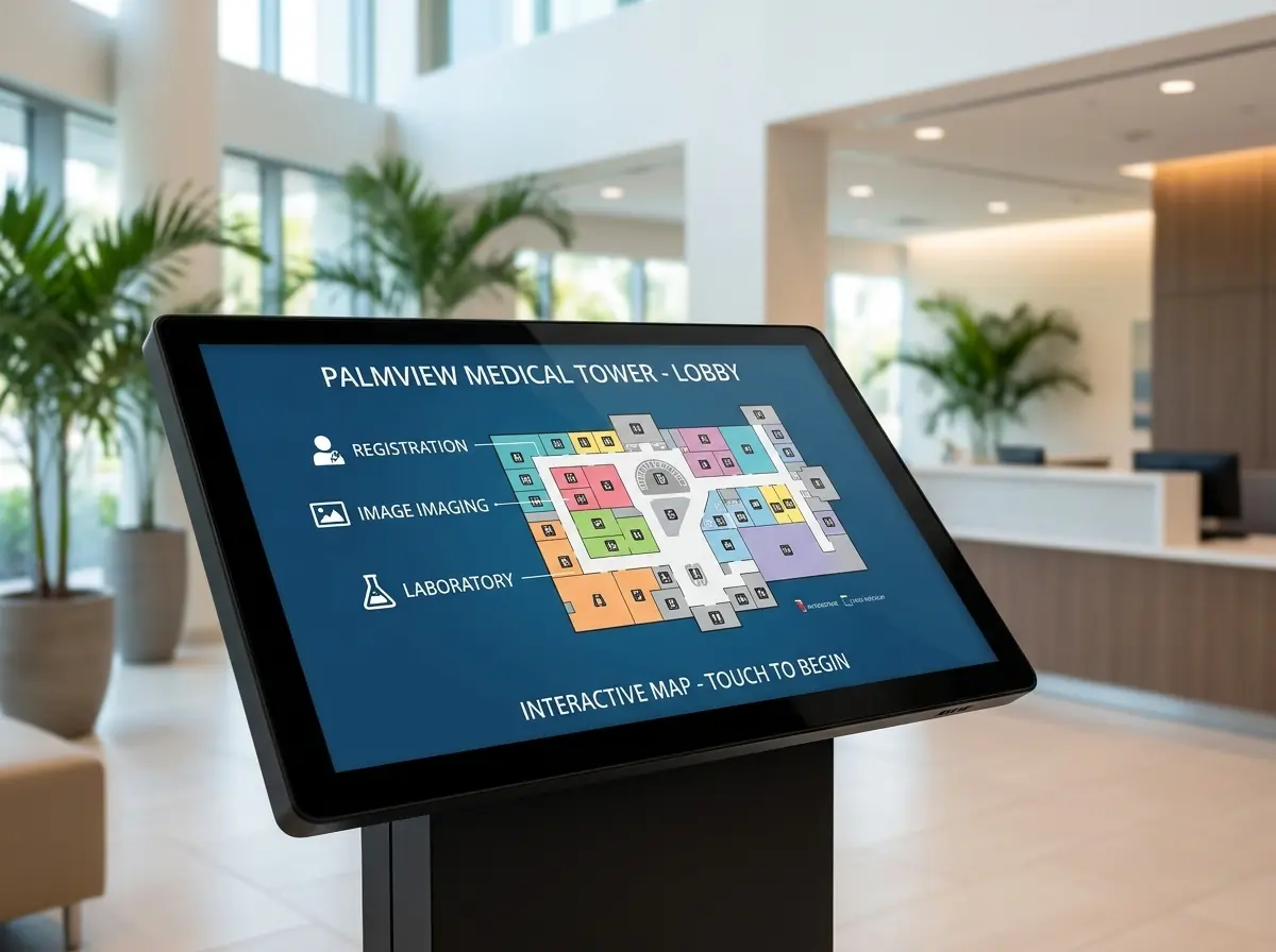 Interactive touchscreen directory in a medical building lobby