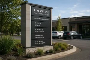 Multi-tenant directory monument sign at a professional center