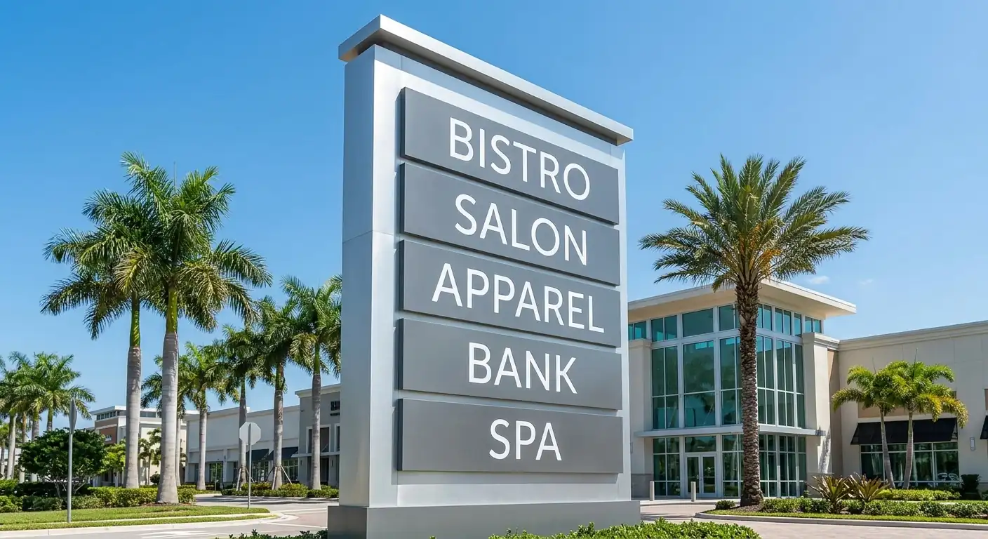 Multi-tenant directory pylon at a shopping center