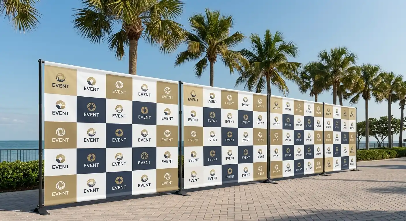 Step-and-repeat sponsor backdrop at an outdoor event