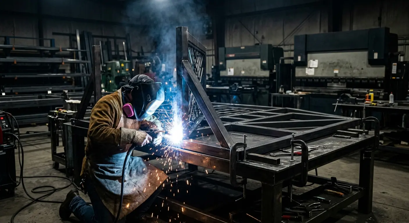 Welding a steel frame for a sign structure